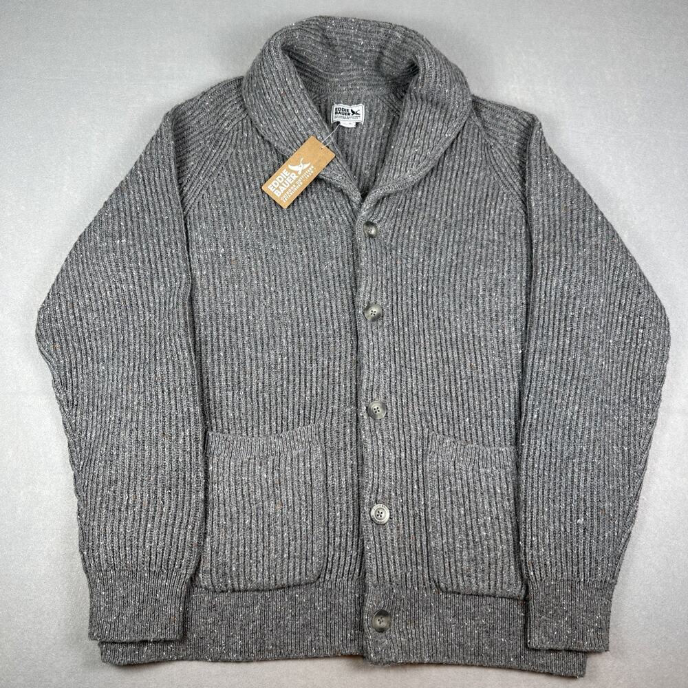 NWT Eddie Bauer Mr Fletcher Bay Shawl Collar Cardigan Sweater Men’s XL Gray